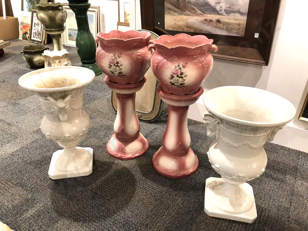 Pair Planters and Stands and Pair Urns (a/f) Image 1++