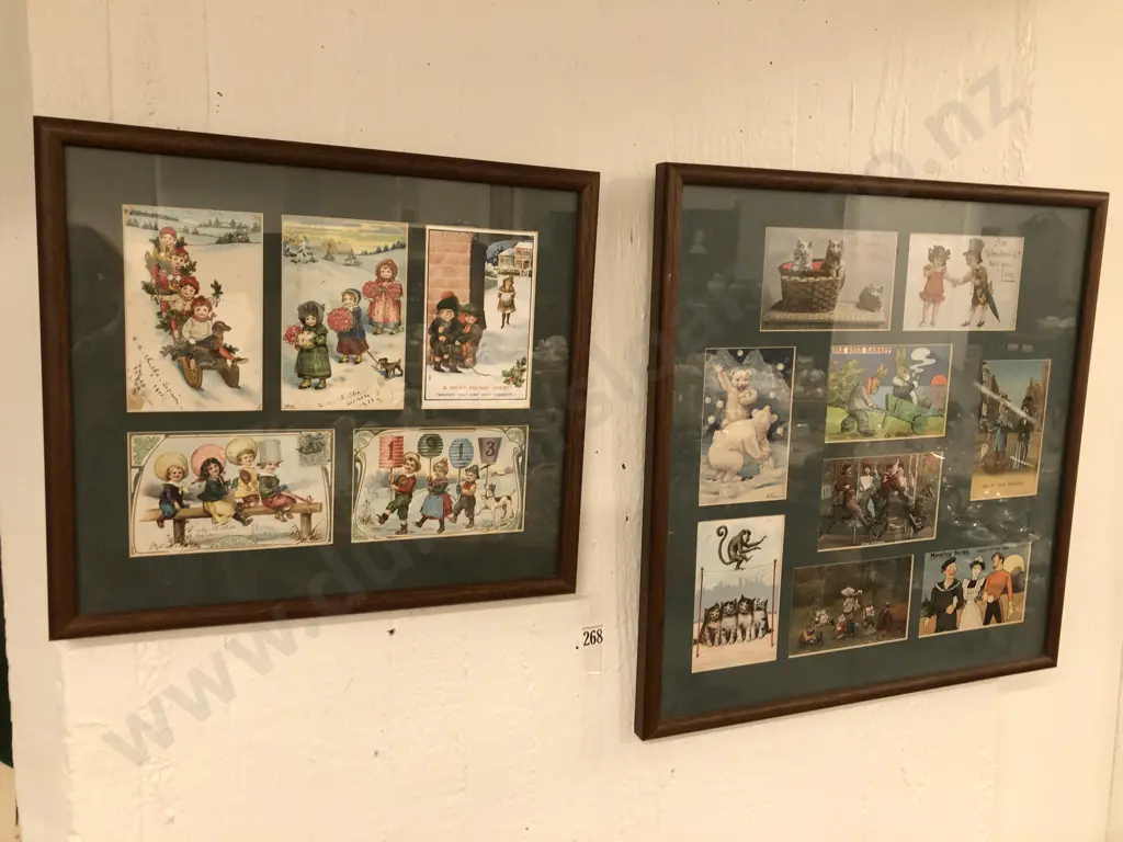 Two Framed Vintage Post Card Displays Image 1++