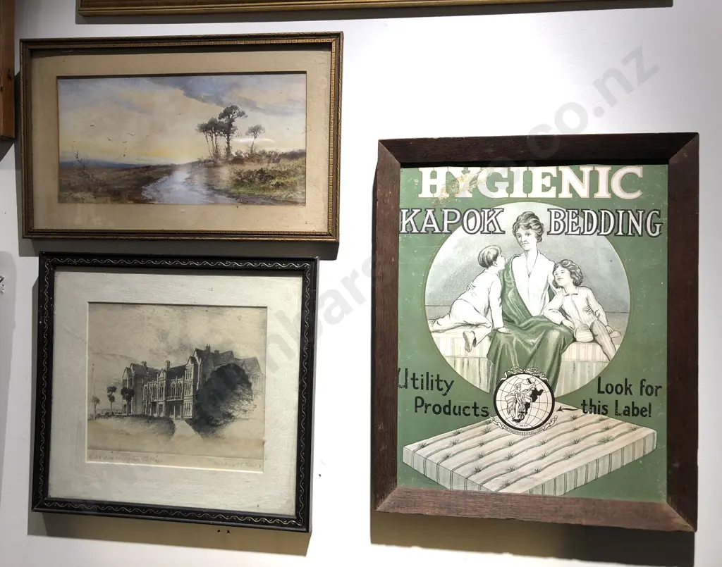 Kapok Bedding Sign and Two Small Artworks Image 1++