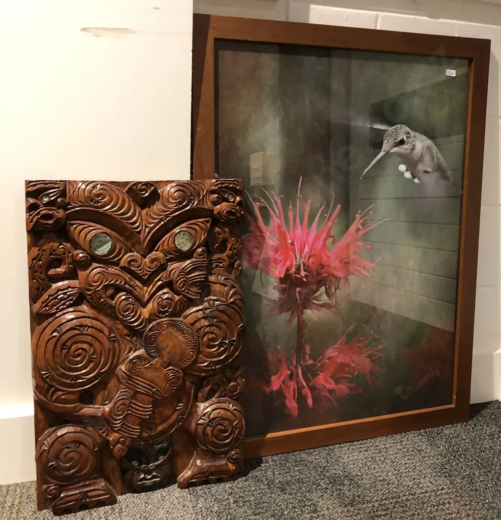 Wooden Carved Tiki and Bird Print Image 1++