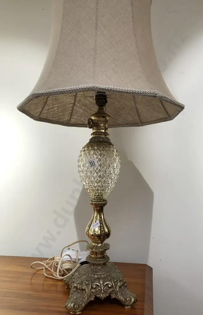 Brass and Glass Table Lamp Image 1++