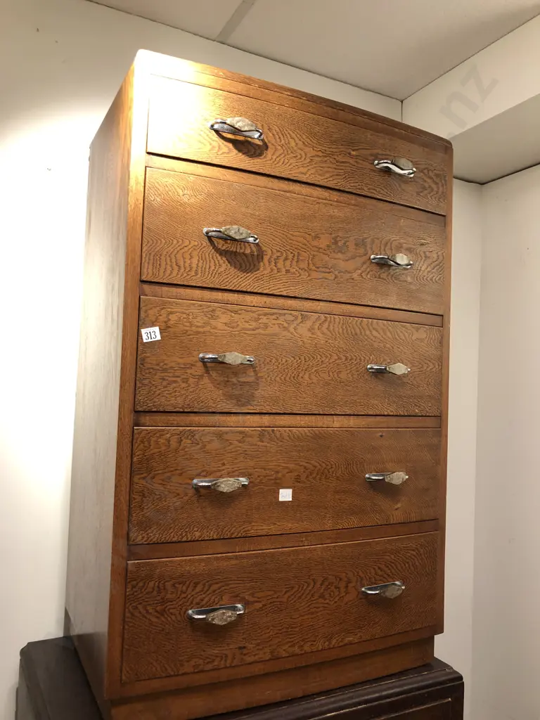 Oak Five Drawer Chest Image 1++