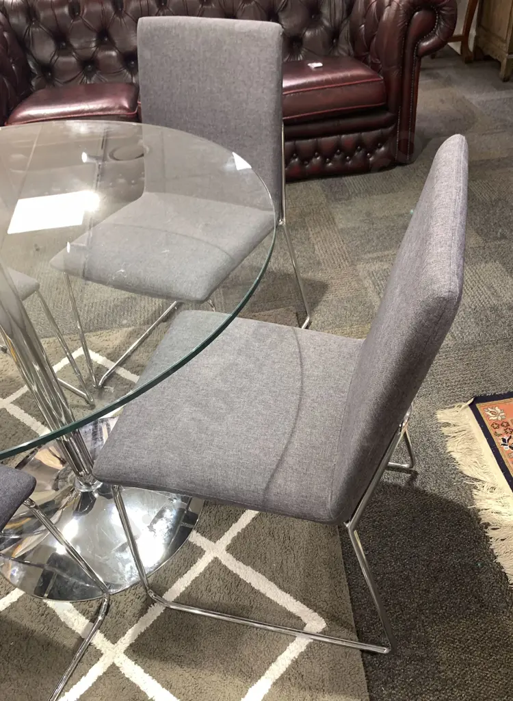 Modern Glass Top Dining Table and Four Chairs Image 1++