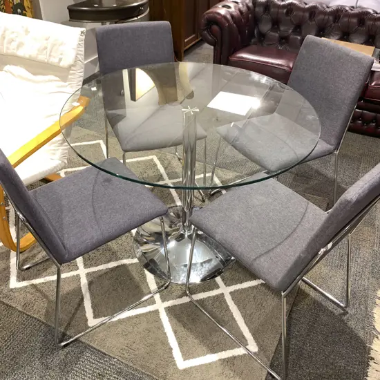 Modern Glass Top Dining Table and Four Chairs