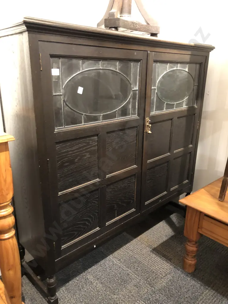1920's Oak Leadlight Cabinet Image 1++