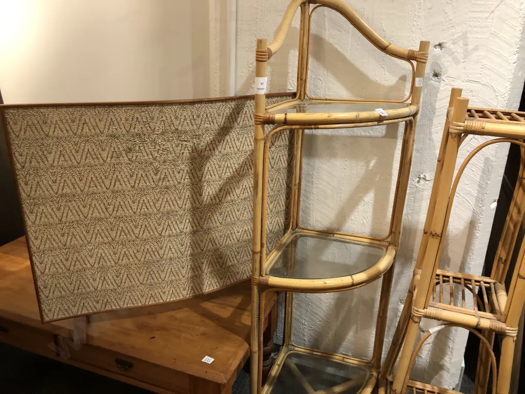 Two Cane Plant Stands and Fire Screen Image 1++