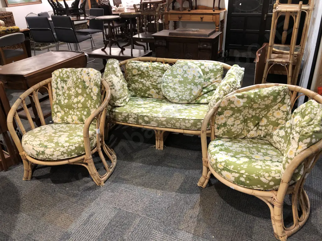 Three Piece Cane Conservatory Suite Image 1++