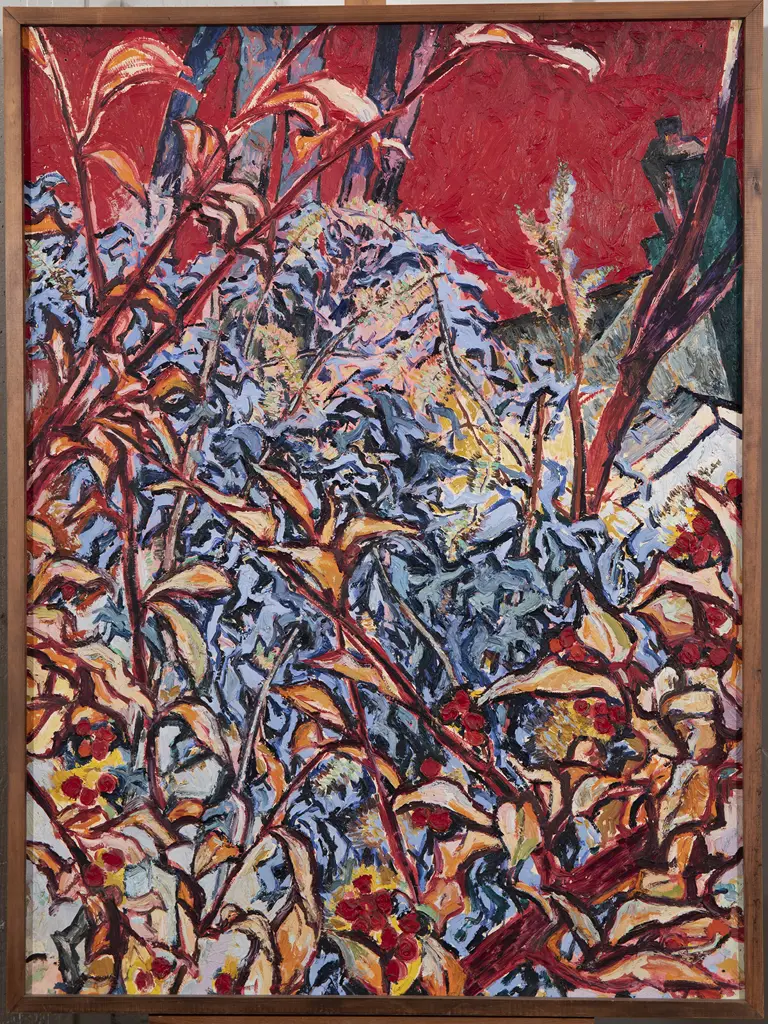 Philip Trusttum (b 1940) - Backyard with Trees and Houses Image 1++