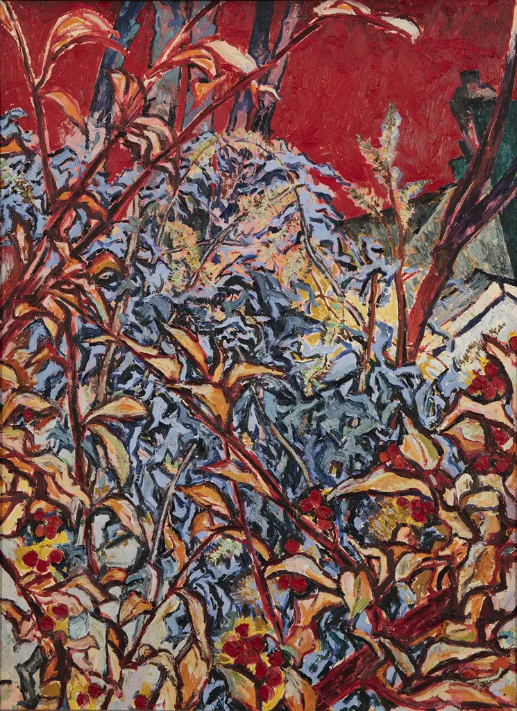 Philip Trusttum (b 1940) - Backyard with Trees and Houses Image 1++