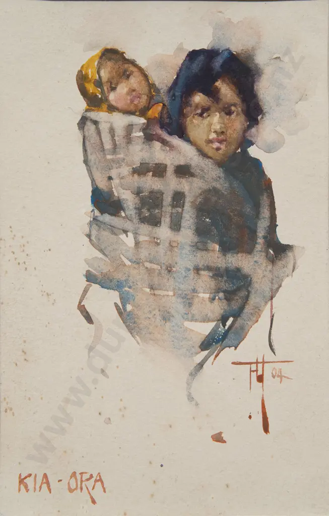 Frances Hodgkins (1869-1947) - KIA-ORA (Maori Girl with Baby) Image 1++