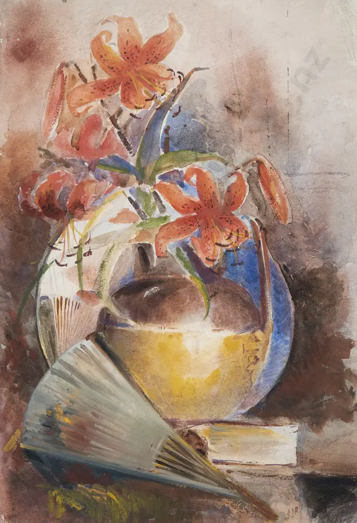 Isabel Field (1867-1950) - Still Life with Asiatic Lilies & Fan Image 1++