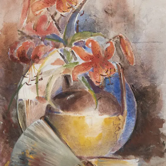 Isabel Field (1867-1950) - Still Life with Asiatic Lilies & Fan