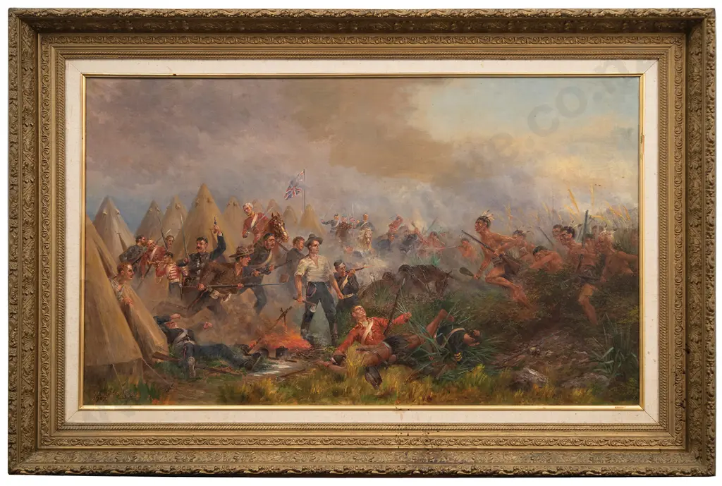 John Elder Moultray (1865-1922) - Attack on the British Camp at Nukumaru by Hautiaus-Maori War Image 1++