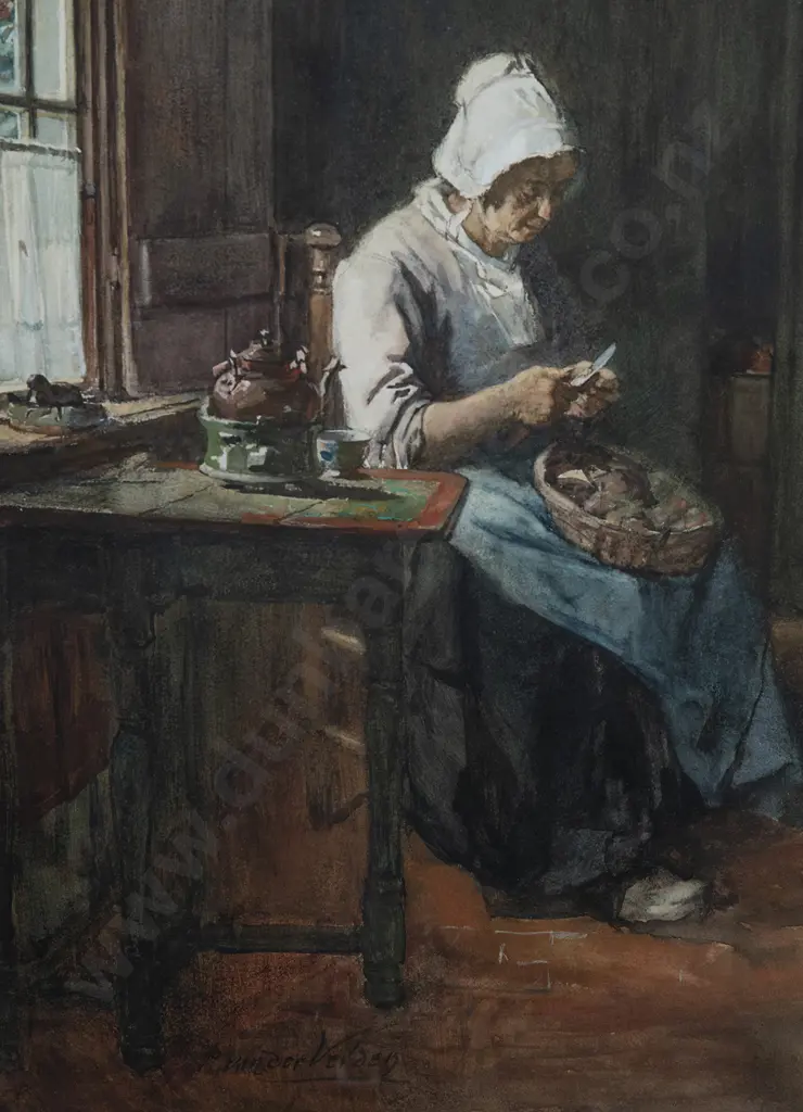Petrus Van der Velden (1837-1913) - Interior of a Marken Cottage Image 1++