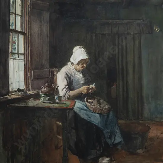 Petrus Van der Velden (1837-1913) - Interior of a Marken Cottage
