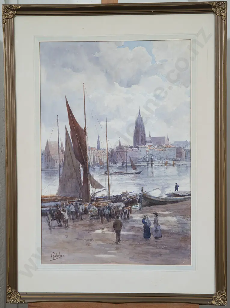 Charles Nathaniel Worsley (1862-1923) - European Harbour Scene Image 1++