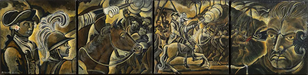 Michel Tuffery (b 1966) - Equestrian Exercise with Mai and Cook at Vaitepiha Bay Image 1++