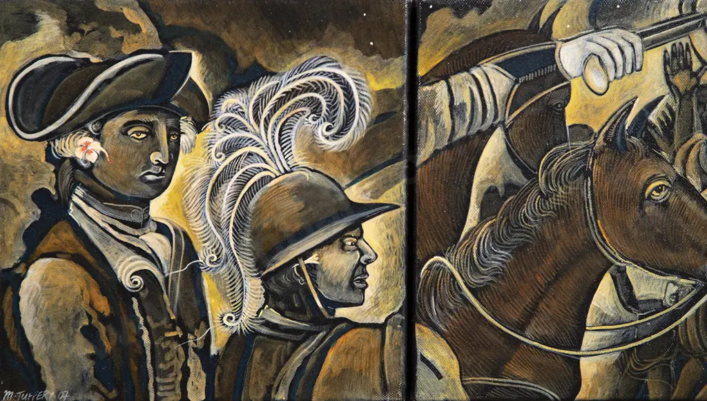 Michel Tuffery (b 1966) - Equestrian Exercise with Mai and Cook at Vaitepiha Bay Image 1++