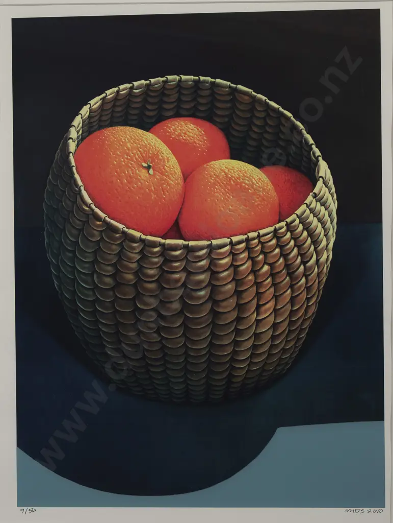 Michael Smither (b 1939) - Oranges in Seagrass Basket Image 1++