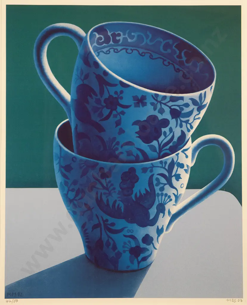 Michael Smither (b 1939) - Two Blue & White Teacups Image 1++