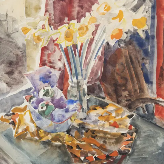 Olivia Spencer-Bower (1905-82) - Still Life with Daffodils & Fruit