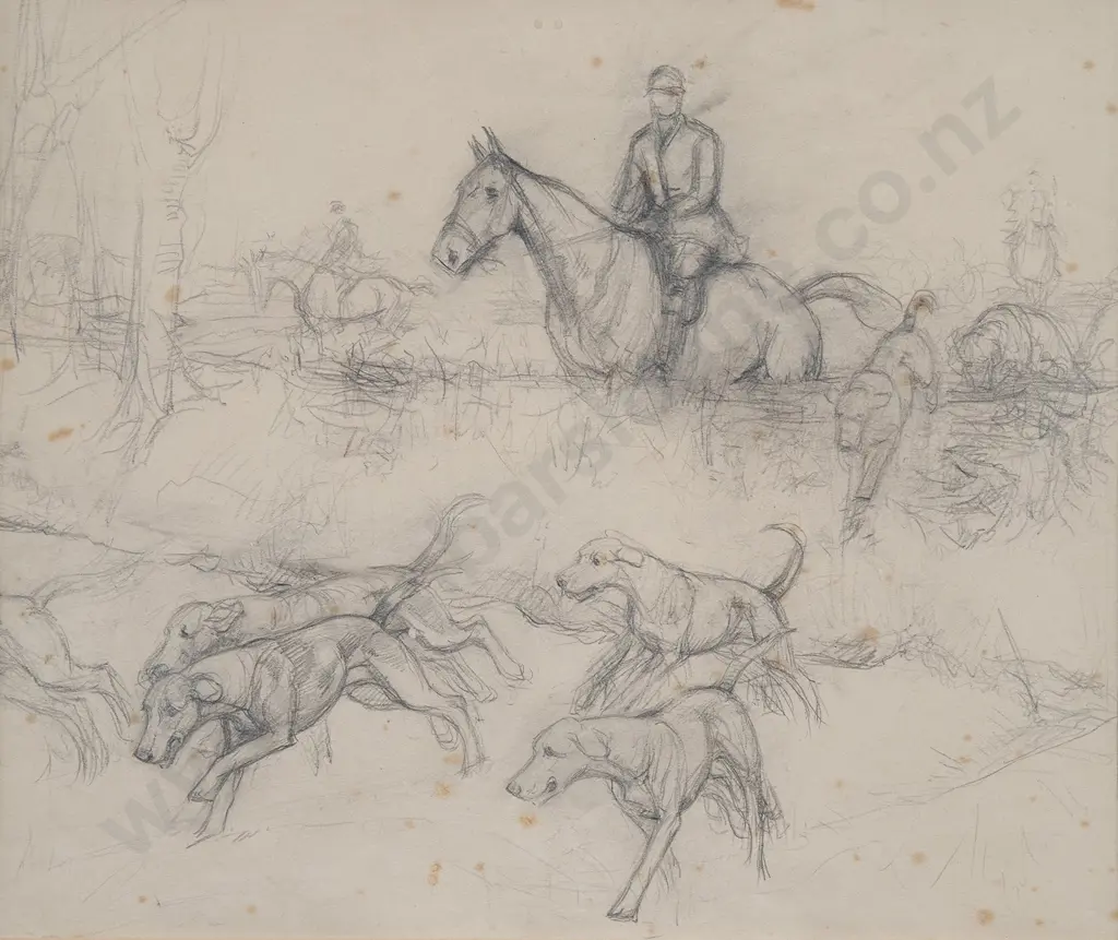 Vera Whiteman (1873-1952) - The Hunt with Preparatory Sketch (2) Image 1++