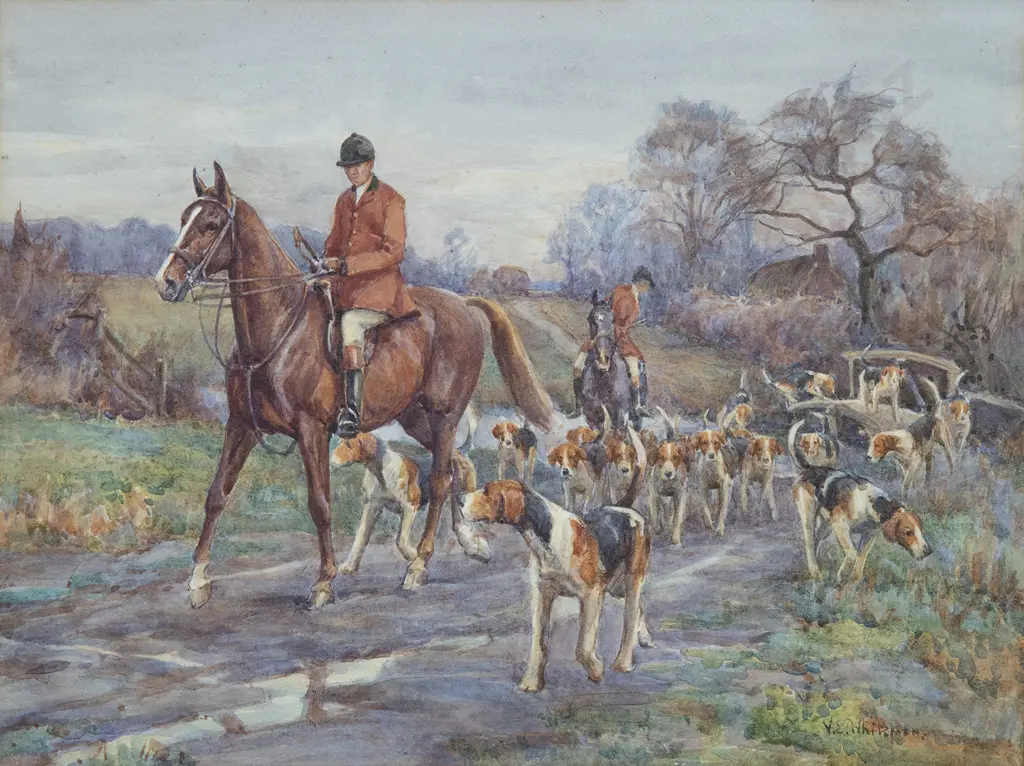 Vera Whiteman (1873-1952) - The Hunt with Preparatory Sketch (2) Image 1++