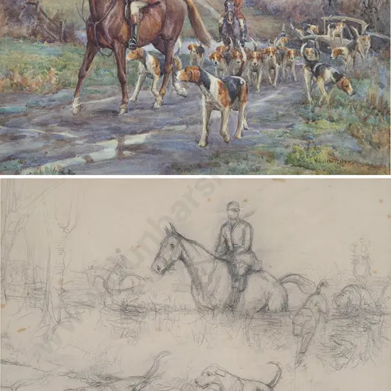 Vera Whiteman (1873-1952) - The Hunt with Preparatory Sketch (2)