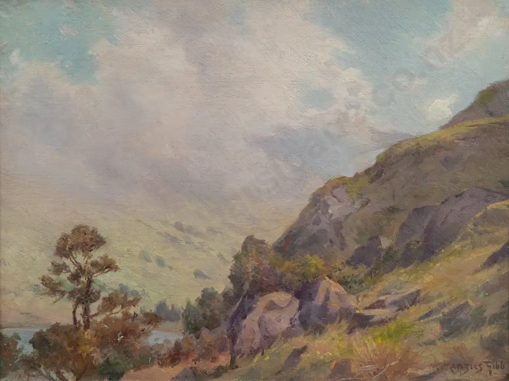 William Menzies Gibb (1859-1931) - The Hillside Little Akaloa Image 1++