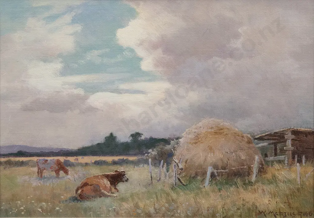 William Menzies Gibb (1859-1931) - Grazing Cattle Banks Peninsula Image 1++