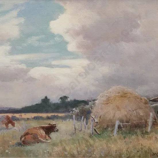 William Menzies Gibb (1859-1931) - Grazing Cattle Banks Peninsula