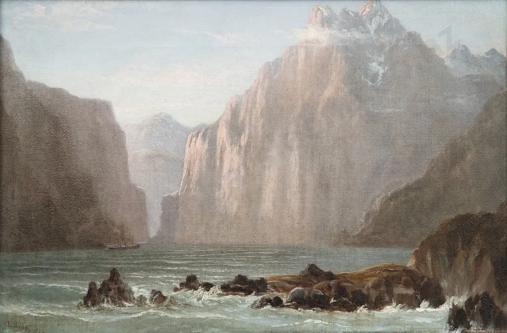 John Gibb (1831-1909) - Entrance to Milford Sound Image 1++