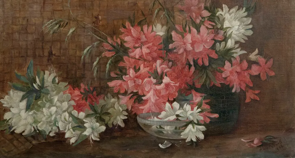 Alice Whyte (1880-1952) - Still Life with Pink & White Blooms Image 1++