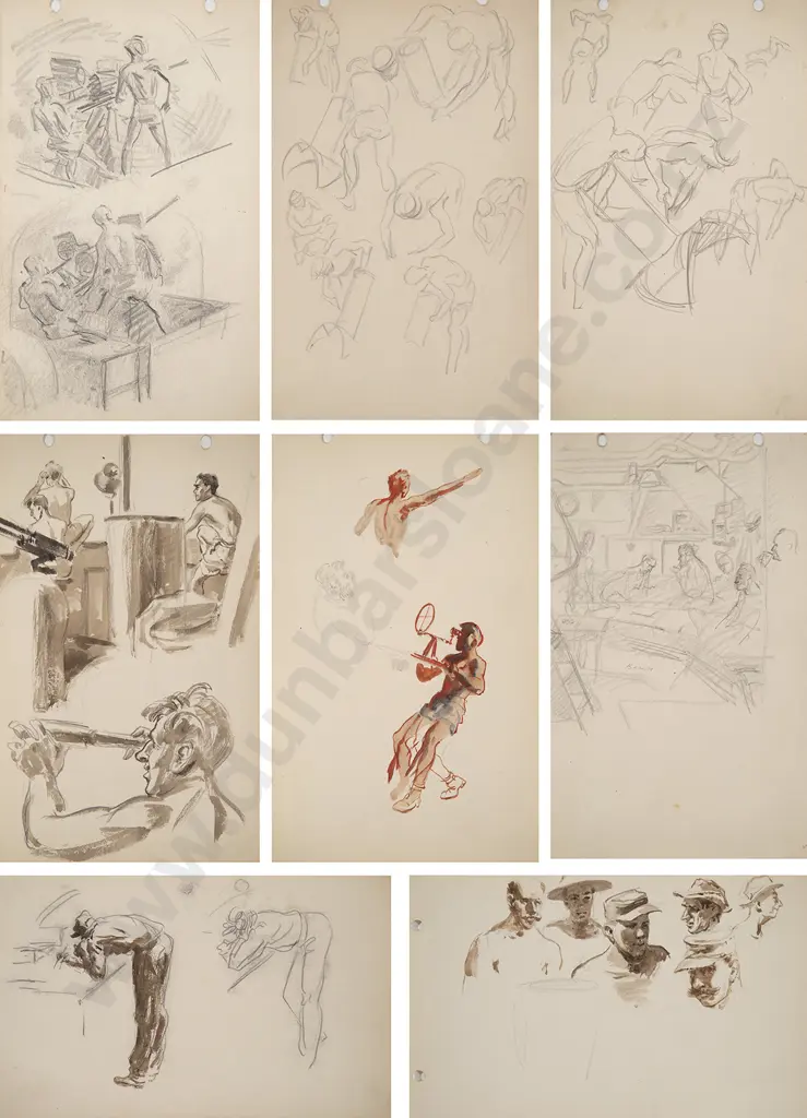 Russell Clark (1905-66) - Sketch Block / Pacific Guadalcanal 1944 Image 1++