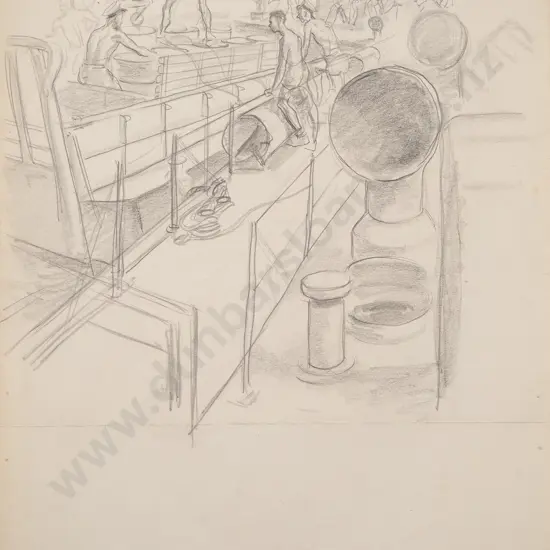 Russell Clark (1905-66) - Taking on fuel Royal NZ Navy Fairmile 408 Torokina Bay Bougainville
