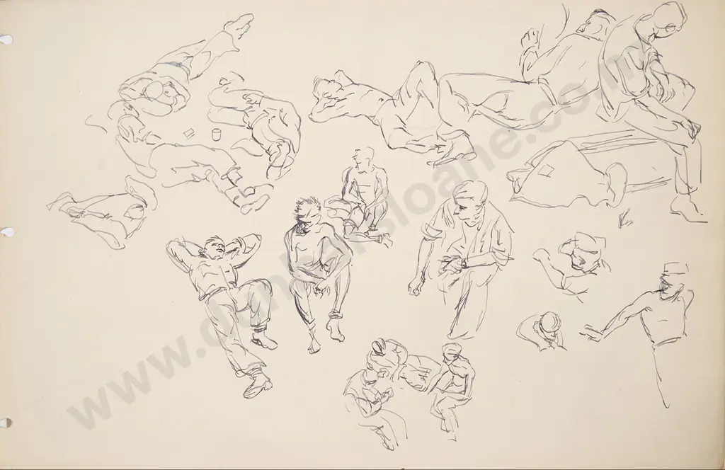 Russell Clark (1905-66) - Figurative Studies of Solider's at Rest Image 1++