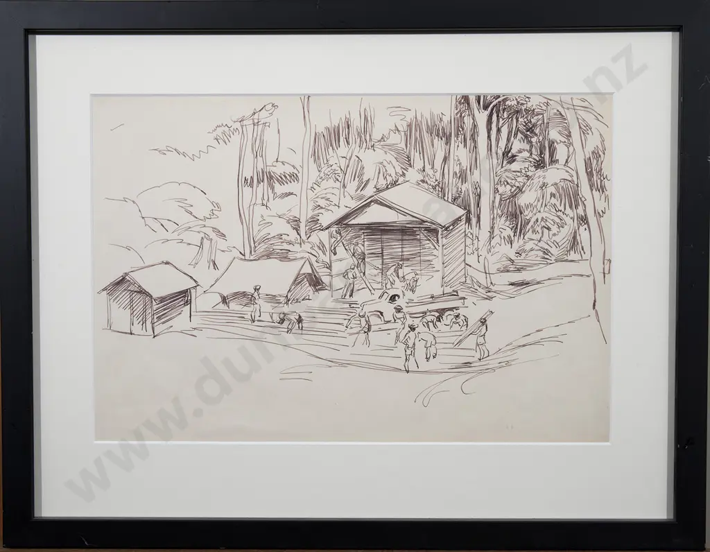 Russell Clark (1905-66) - Building a New Theatre Guadalcanal (Field Maintenance Centre) Image 1++