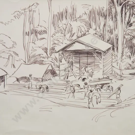 Russell Clark (1905-66) - Building a New Theatre Guadalcanal (Field Maintenance Centre)