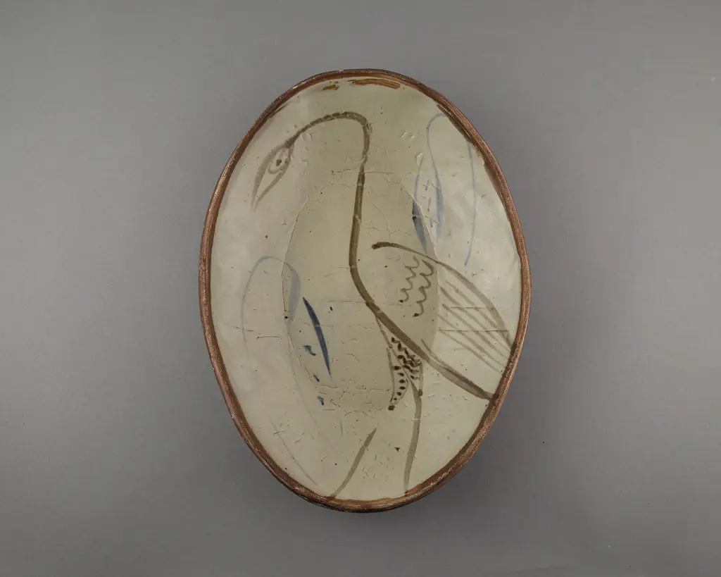 Wenford Bridge (Michael Cardew) Wading Bird Oval Slab Dish Image 1++