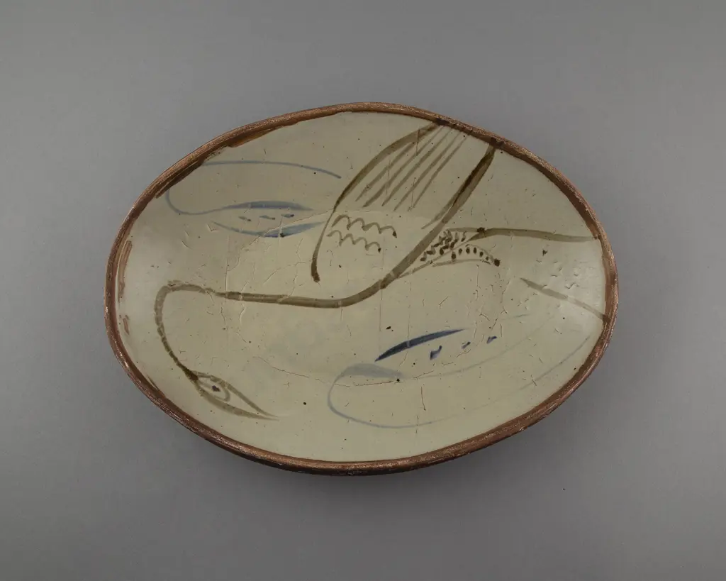 Wenford Bridge (Michael Cardew) Wading Bird Oval Slab Dish Image 1++