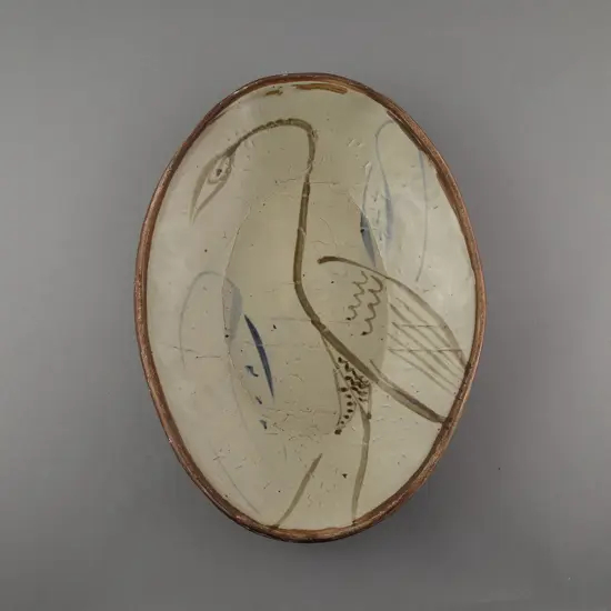 Wenford Bridge (Michael Cardew) Wading Bird Oval Slab Dish