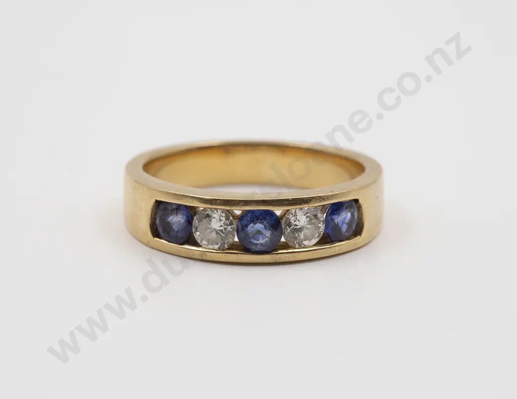 18ct Five Stone Sapphire and Diamond Band Ring Image 1++