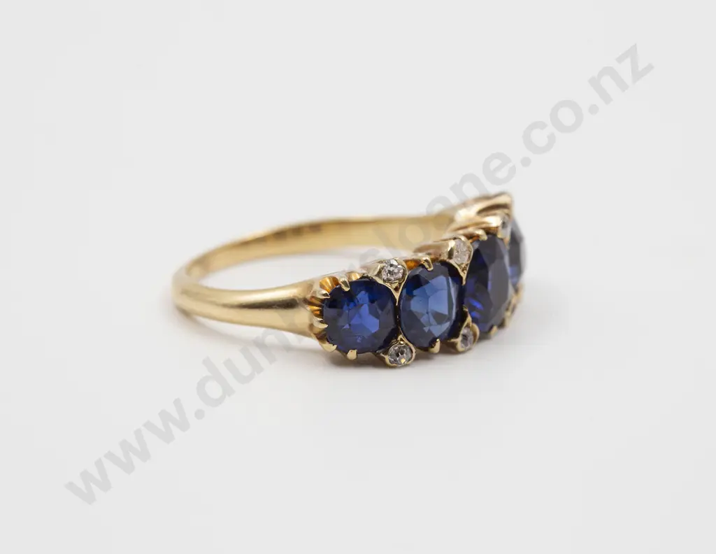 Early C20th 18ct Five Stone Burmese Sapphire Bridge Ring Image 1++