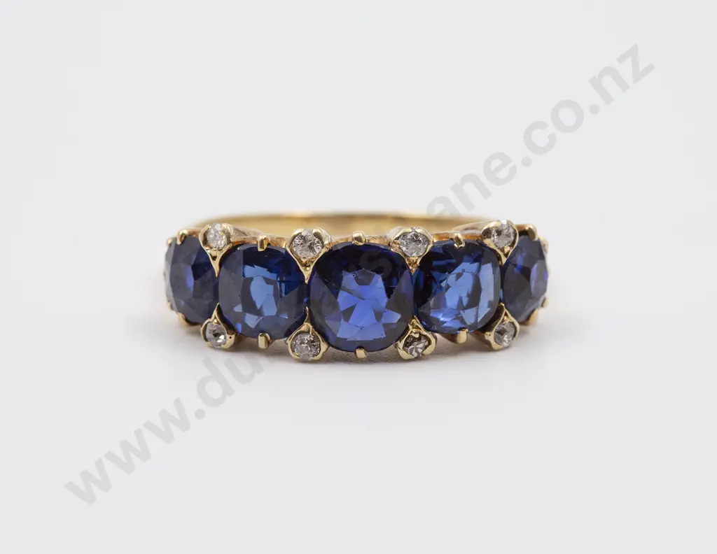 Early C20th 18ct Five Stone Burmese Sapphire Bridge Ring Image 1++