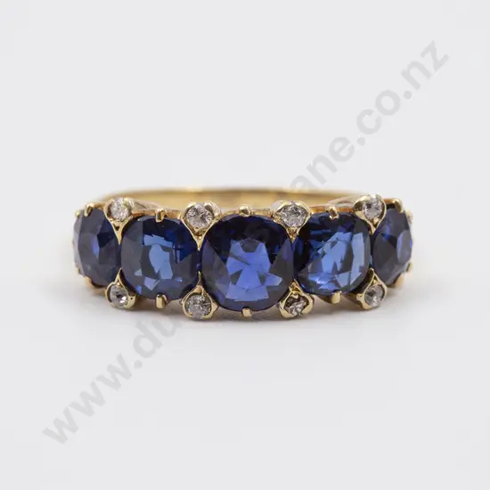 Early C20th 18ct Five Stone Burmese Sapphire Bridge Ring