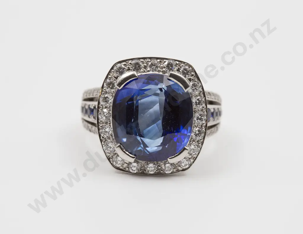 All Platinum Sapphire and Diamond Cluster Ring Image 1++