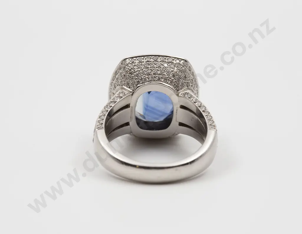 All Platinum Sapphire and Diamond Cluster Ring Image 1++