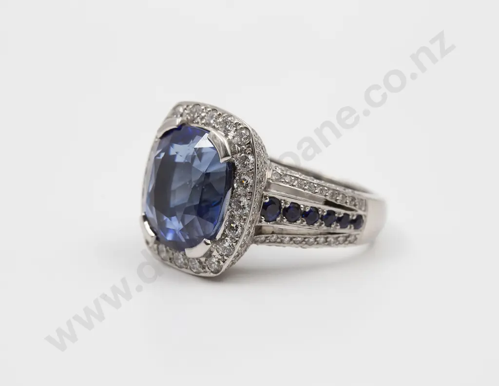 All Platinum Sapphire and Diamond Cluster Ring Image 1++