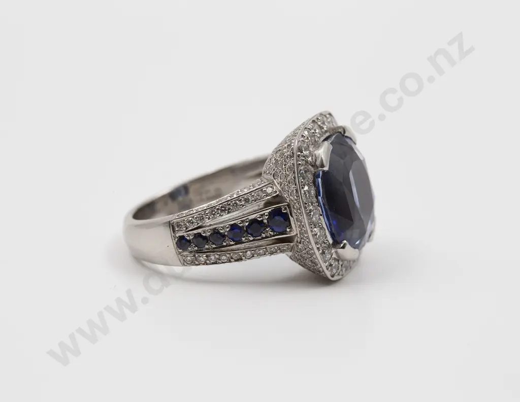 All Platinum Sapphire and Diamond Cluster Ring Image 1++