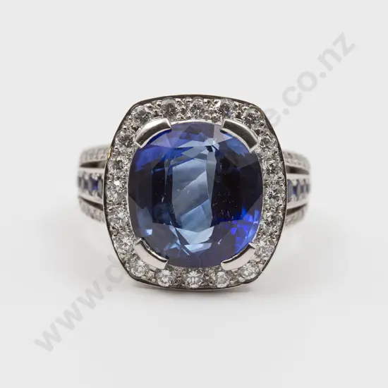 All Platinum Sapphire and Diamond Cluster Ring